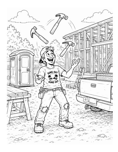 Sample coloring page: Doofus juggling hammers